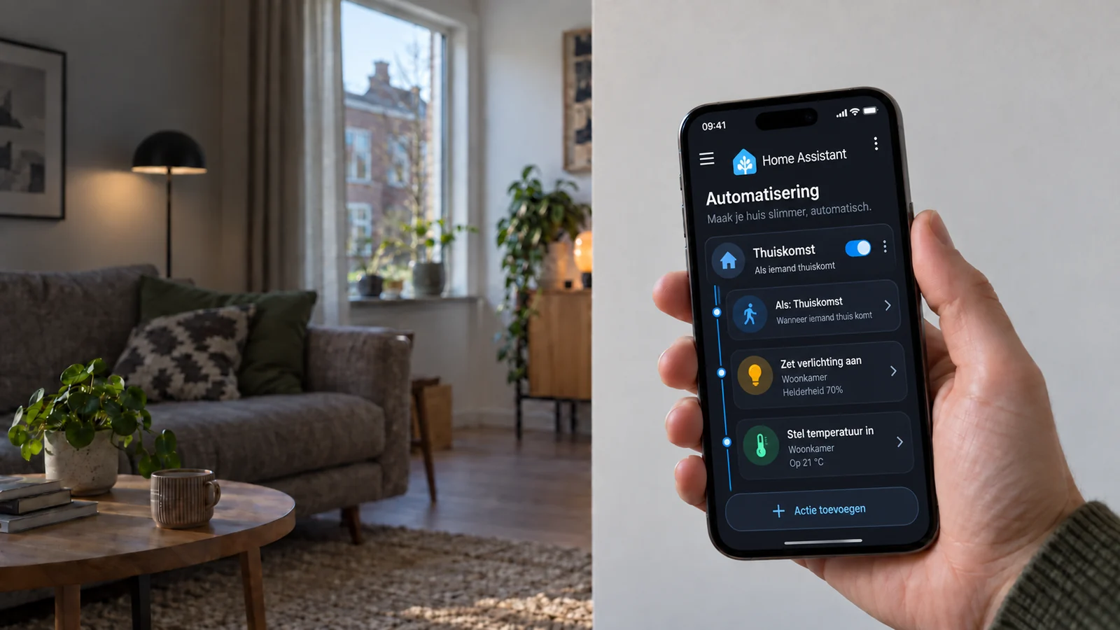 Home Assistant automatisering in dark mode op een vastgehouden telefoon