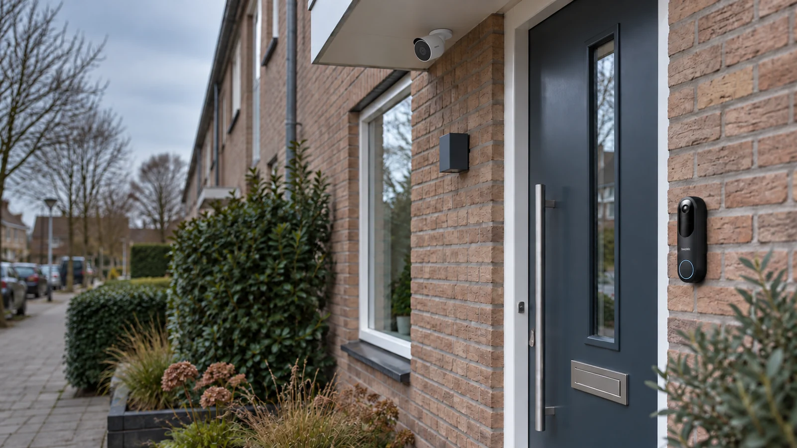 Slimme deurbel en compacte beveiligingscamera bij een Nederlandse woning