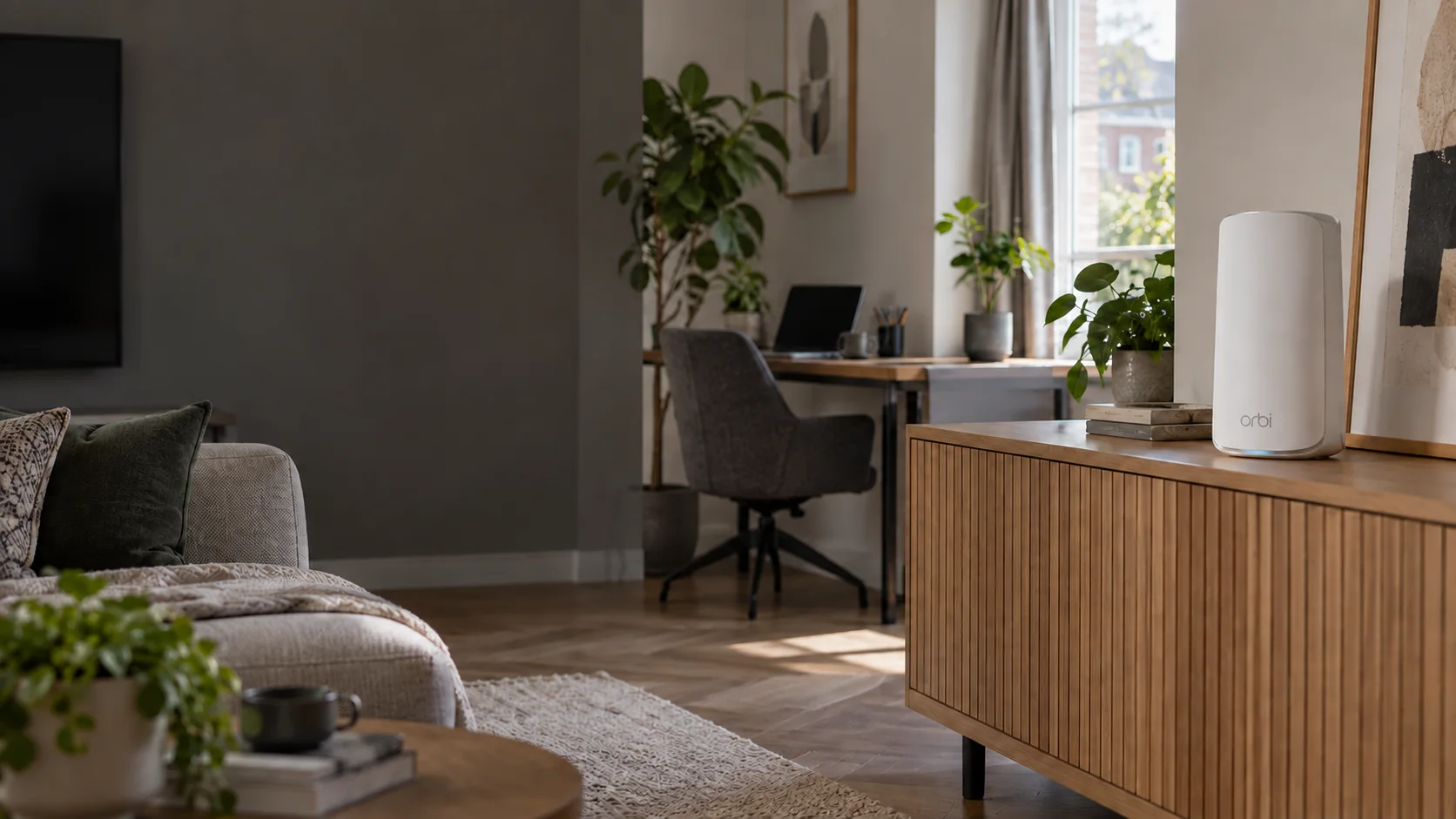 Compact wifi-systeem in een Nederlandse werkkamer
